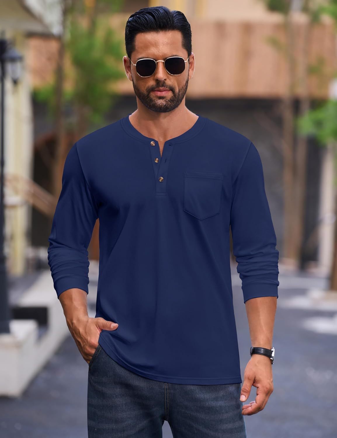 💫Clearance Sale-🔥12 PAIRS-$32.86⚡Men's Fashion Vintage Distressed Pocket Long Sleeve Henley Shirt