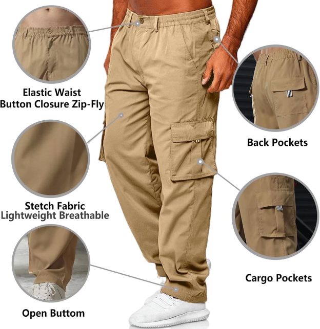 Men Outdoor Cargo Pant Lightweight Tactical Pant Hiking Jogger Classic Fit Multi Pockets