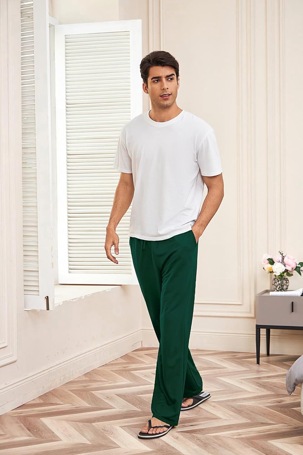 Deyeek Men's Lightweight Sweatpants Open Bottom Sweat Pants for Men Straight Leg Gym Sweatpants Lounge Pants with Pockets