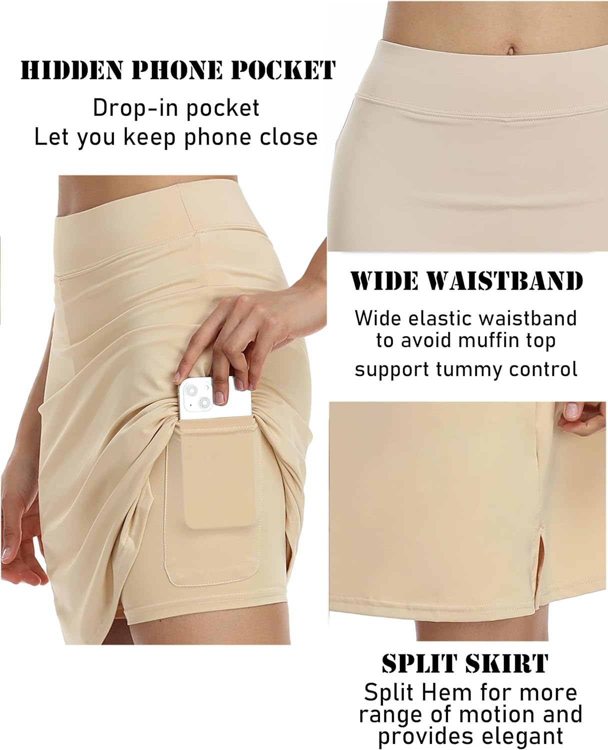 Women’s 20"-Inch Knee-Length Athletic Skirt with Pockets