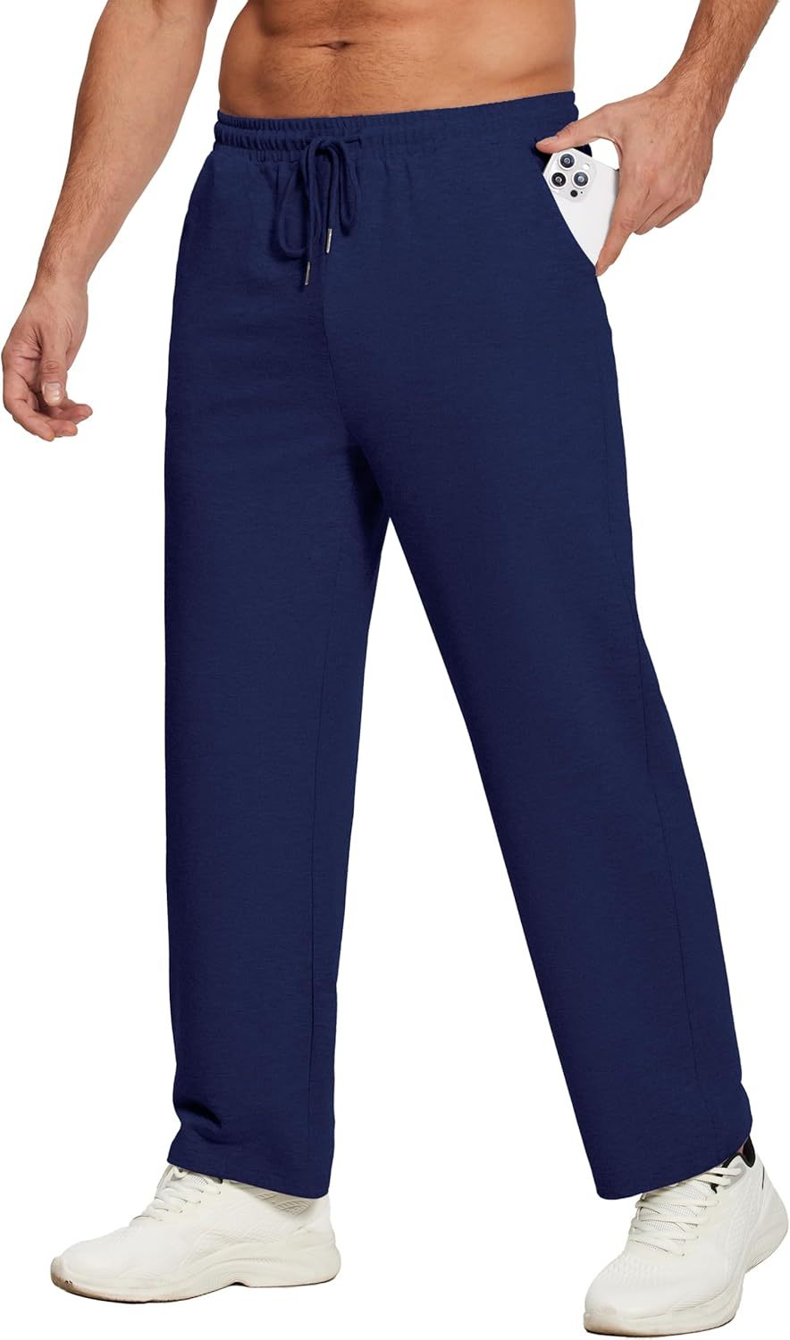 Deyeek Men's Lightweight Sweatpants Open Bottom Sweat Pants for Men Straight Leg Gym Sweatpants Lounge Pants with Pockets