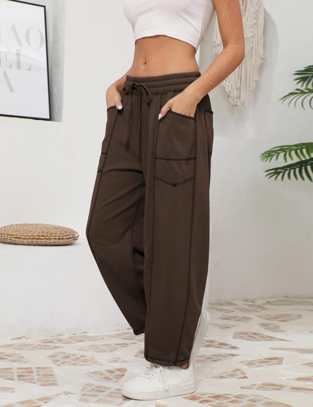 ⚡ Limited Stock – Grab Yours Now! 👇Women's Barrel Sweatpants - Baggy Wide Leg with Pockets & Drawstring