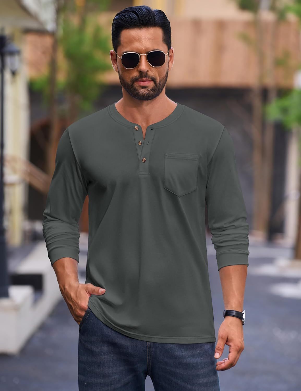 💫Clearance Sale-🔥12 PAIRS-$32.86⚡Men's Fashion Vintage Distressed Pocket Long Sleeve Henley Shirt