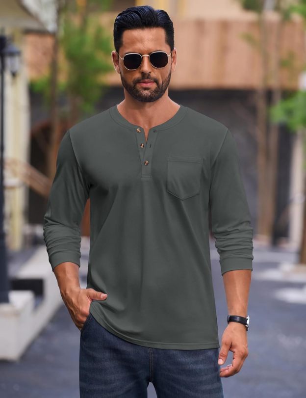 💫Clearance Sale-🔥12 PAIRS-$32.86⚡Men's Fashion Vintage Distressed Pocket Long Sleeve Henley Shirt