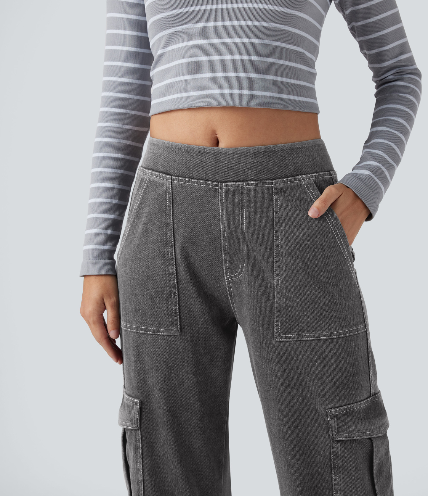 Mid Rise Pockets Straight Leg Casual Cargo Jeans