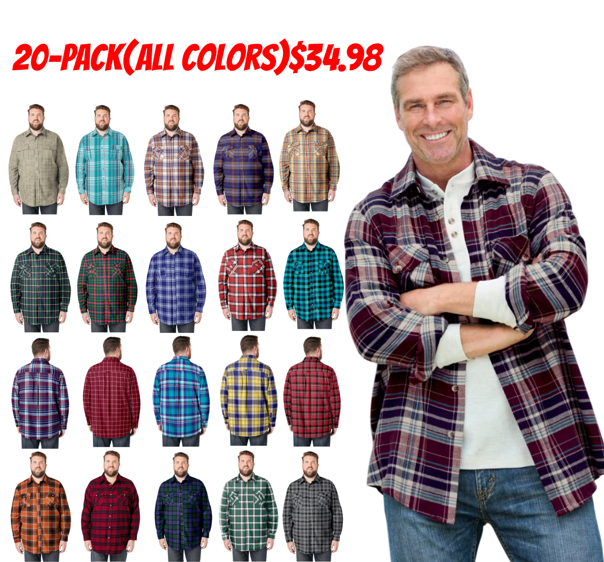 Soft Cotton Brushed Flannel Men's Plaid Long Sleeve Shirt – Comfortable, Warm, Classic Checkered Design