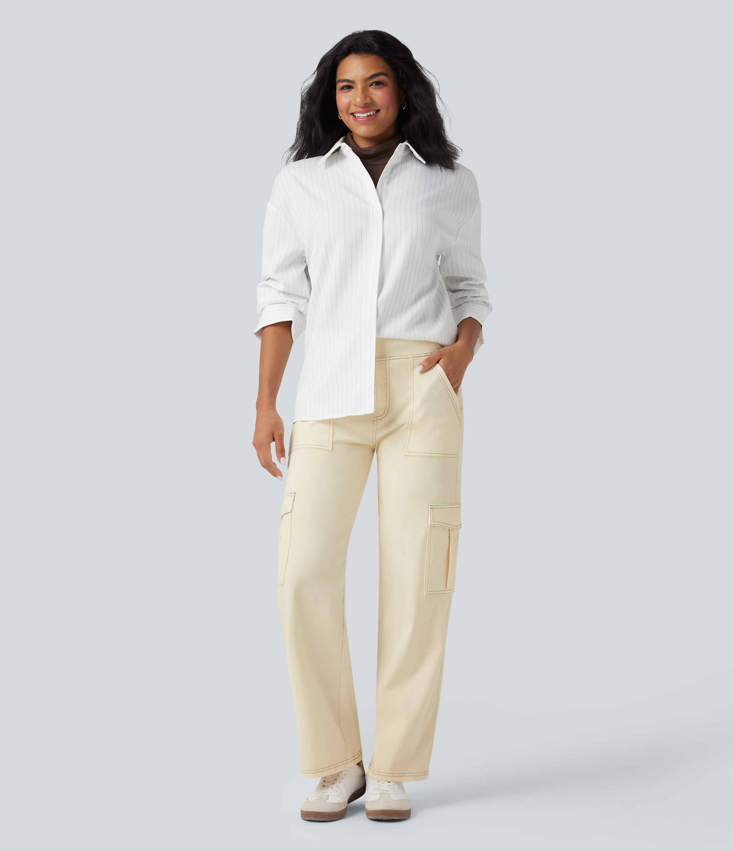 Mid Rise Pockets Straight Leg Casual Cargo Jeans