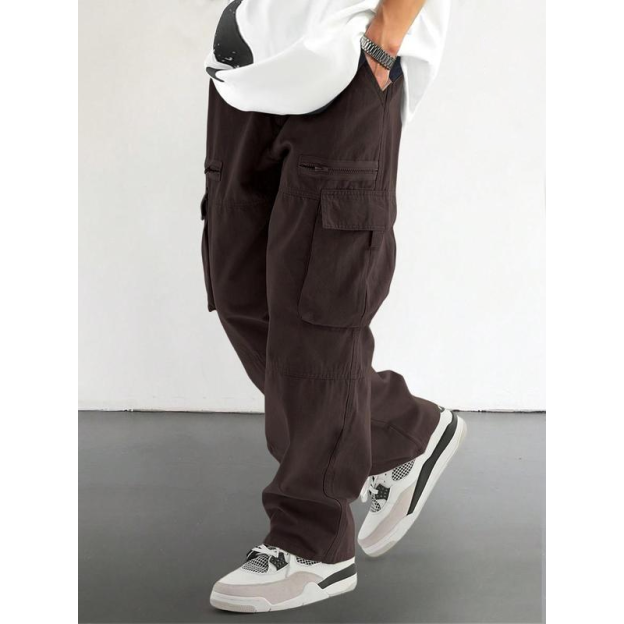 Men's Loose Solid Pocket Drawstring Waist Cargo Pants