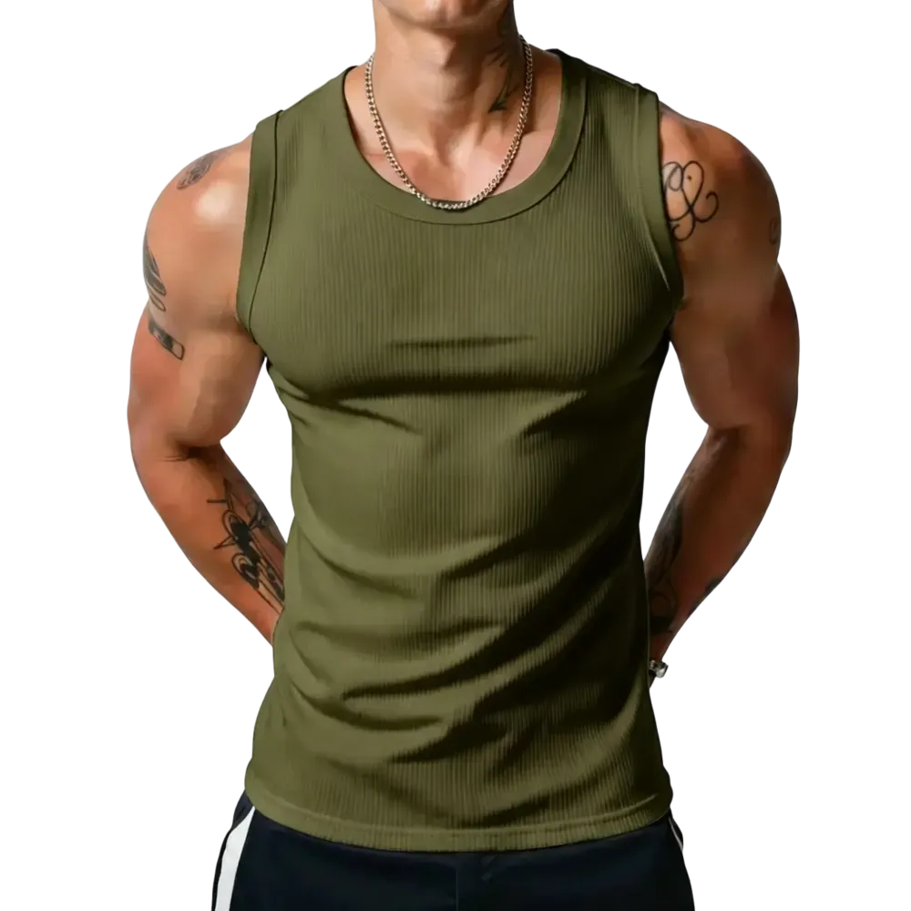 Men’s Wide Strap Ribbed Tank Top, High Stretch Breathable Muscle Tank, Heavyweight Drapey Fit Gym & Casual Sleeveless Shirt