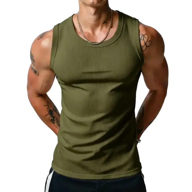 Men’s Wide Strap Ribbed Tank Top, High Stretch Breathable Muscle Tank, Heavyweight Drapey Fit Gym & Casual Sleeveless Shirt