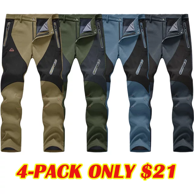 Men's All-Weather Insulated Cargo Pants - Waterproof Winter Snow Trousers with Fleece Lining