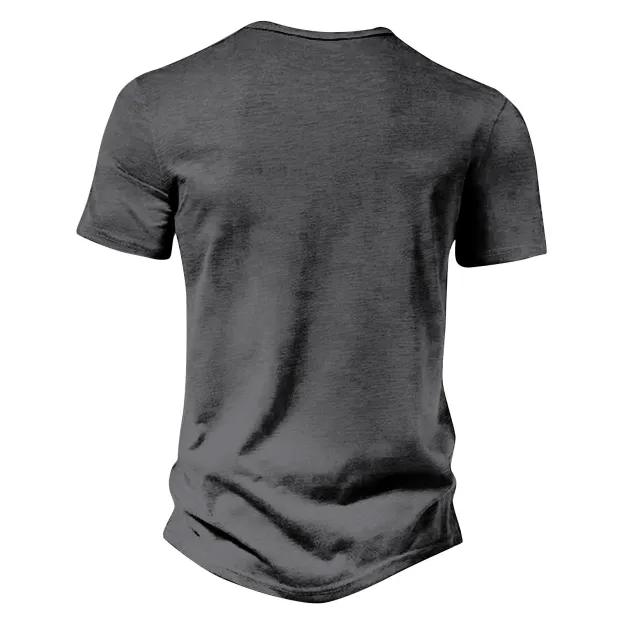 ⏰ TODAY ONLY🔥Clearance Sale!🔥 Men's Casual Solid Color Vintage Loose Pocket Short Sleeve Button-down Henley Shirt