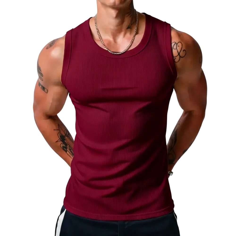 Men’s Wide Strap Ribbed Tank Top, High Stretch Breathable Muscle Tank, Heavyweight Drapey Fit Gym & Casual Sleeveless Shirt