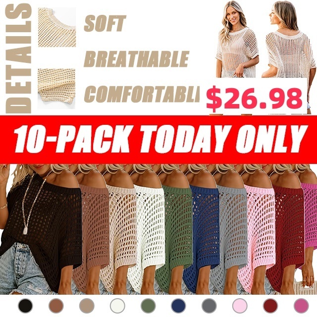 Womens Summer Scoop Neck Short Sleeve Sweater Casual Crochet Hollow Ou