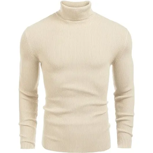 Fall/Winter Men’s Ribbed High-Neck Sweater – Slim Fit, Soft Knit, Warm Casual Pullover