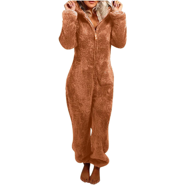 Women's Fleece-Lined Hooded Onesie Pajamas
