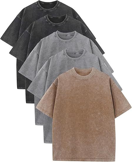 Men's Plus Size Pure Cotton Acid Washed Loose Retro Heavyweight T-Shirt