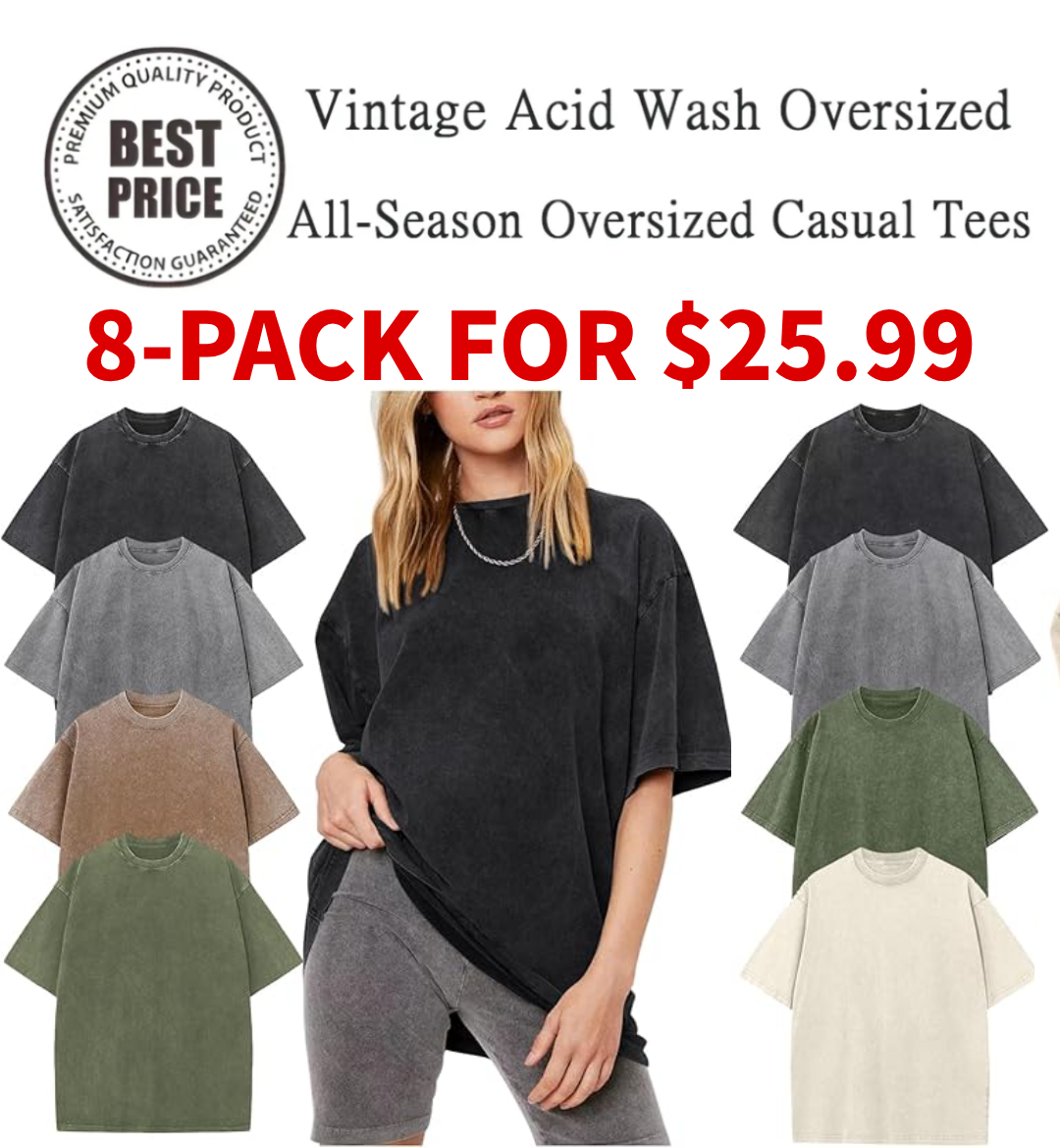 Women's Oversized Vintage Acid-Wash Cotton Tee