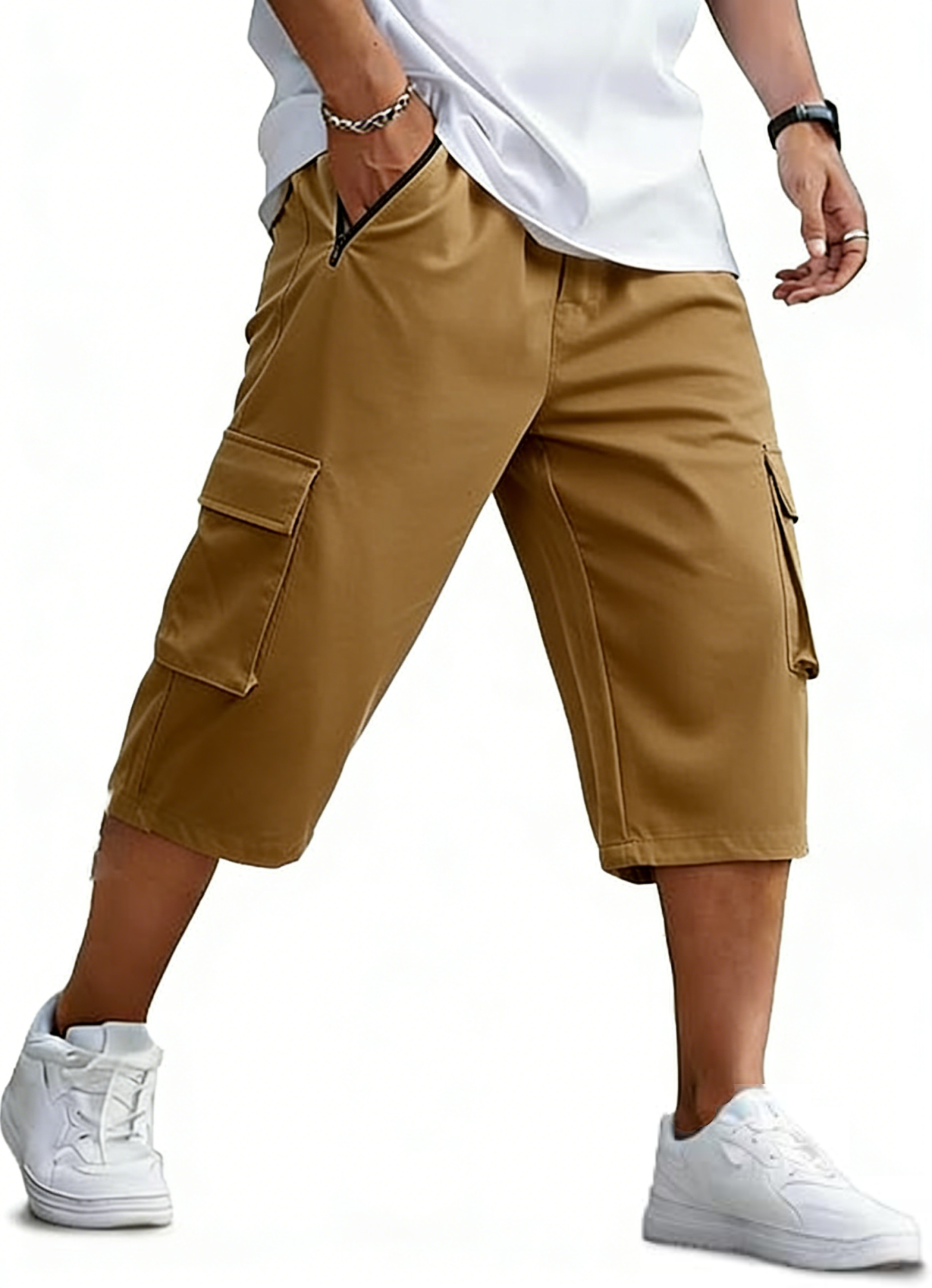 Men's Outdoor Hiking Shorts Quick Dry Stretchy 3/4 Capri Pants Cargo Shorts Male