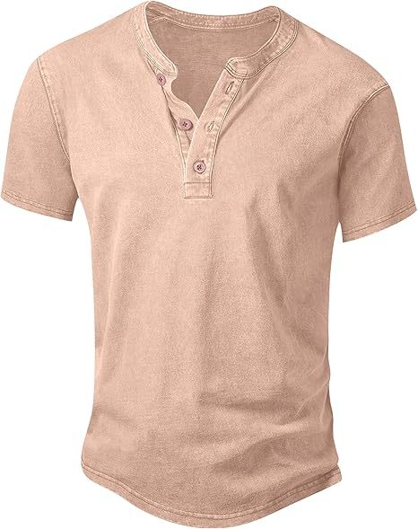 Men’s Vintage Acid-Wash Henley T-Shirt – 100% Cotton