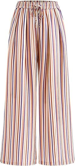 Women's Striped Elastic Waist Palazzo Trousers