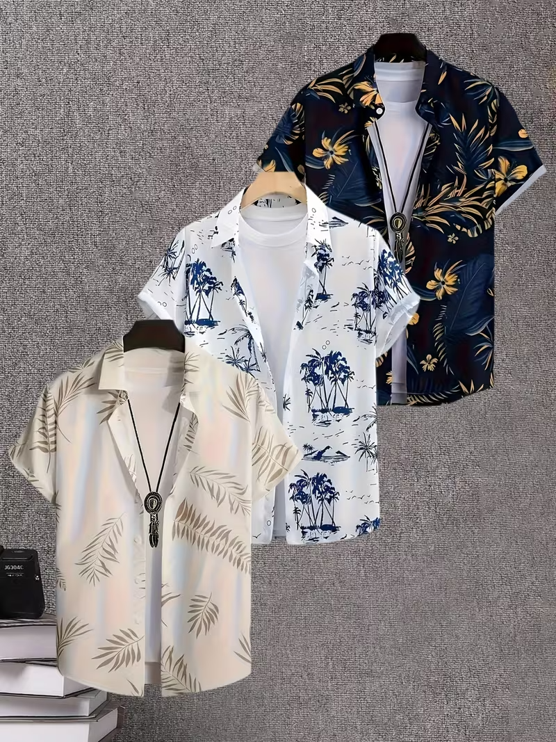 Men's Tropical-Style Short-Sleeve Shirt (3-Piece Set)