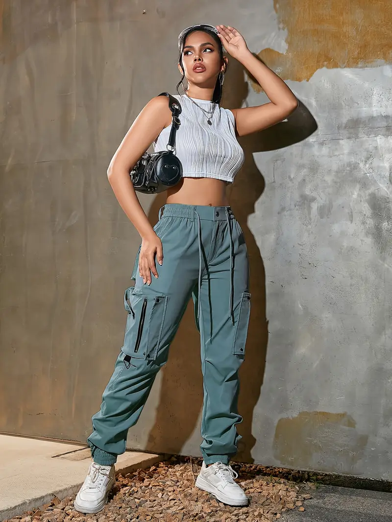 Women’s cotton cargo pants with multiple practical pockets.