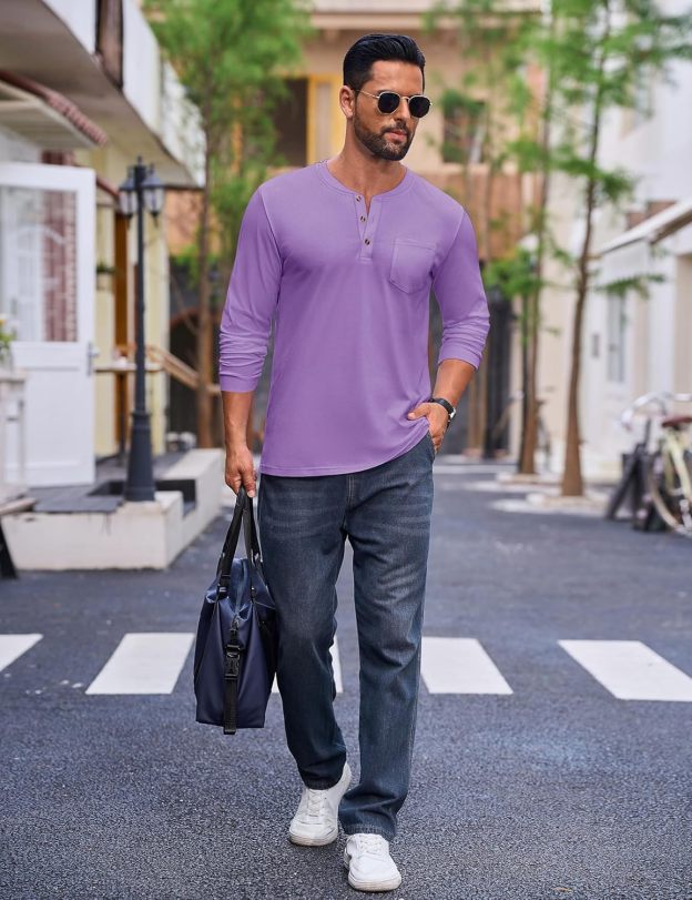 💫Clearance Sale-🔥12 PAIRS-$32.86⚡Men's Fashion Vintage Distressed Pocket Long Sleeve Henley Shirt