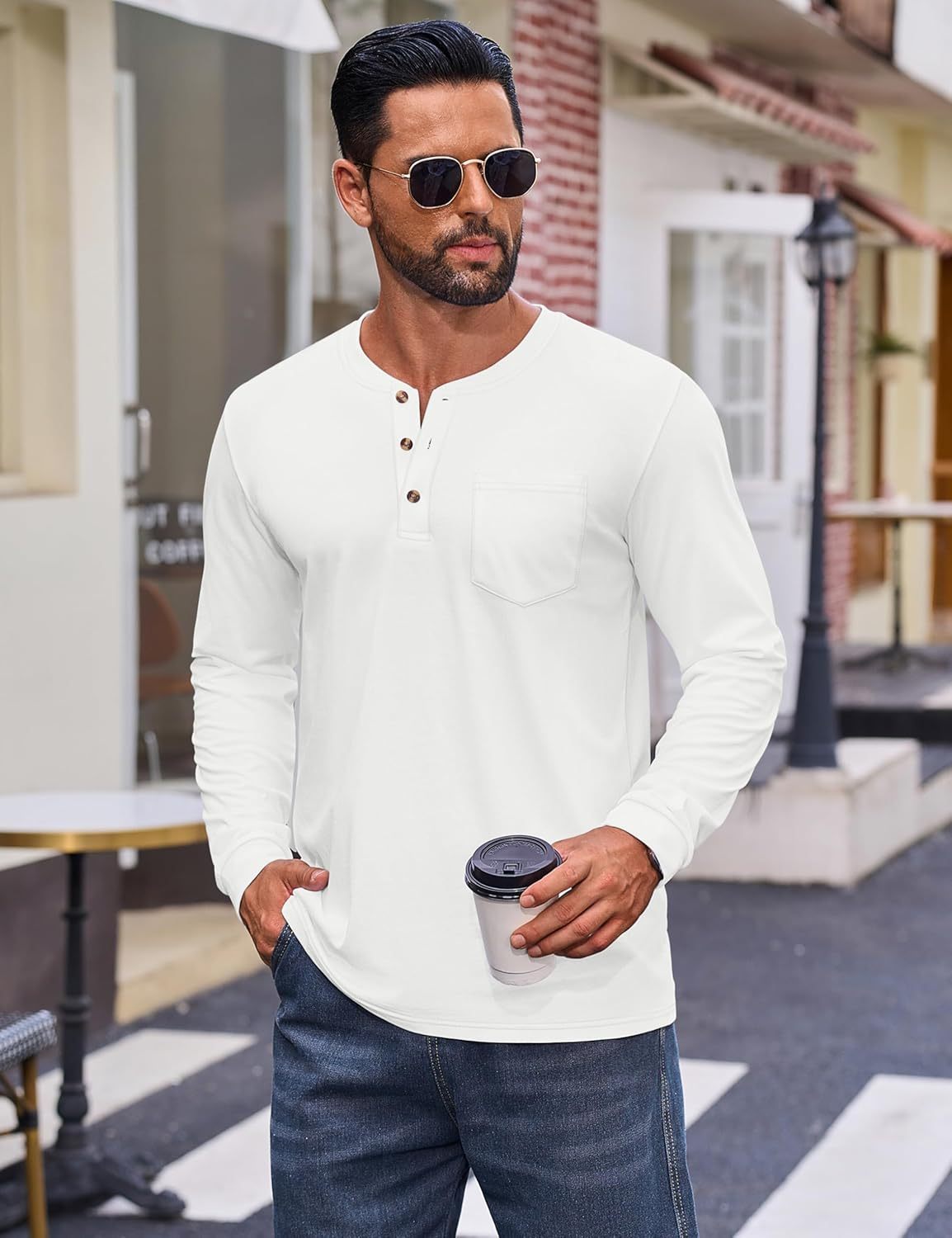💫Clearance Sale-🔥12 PAIRS-$32.86⚡Men's Fashion Vintage Distressed Pocket Long Sleeve Henley Shirt