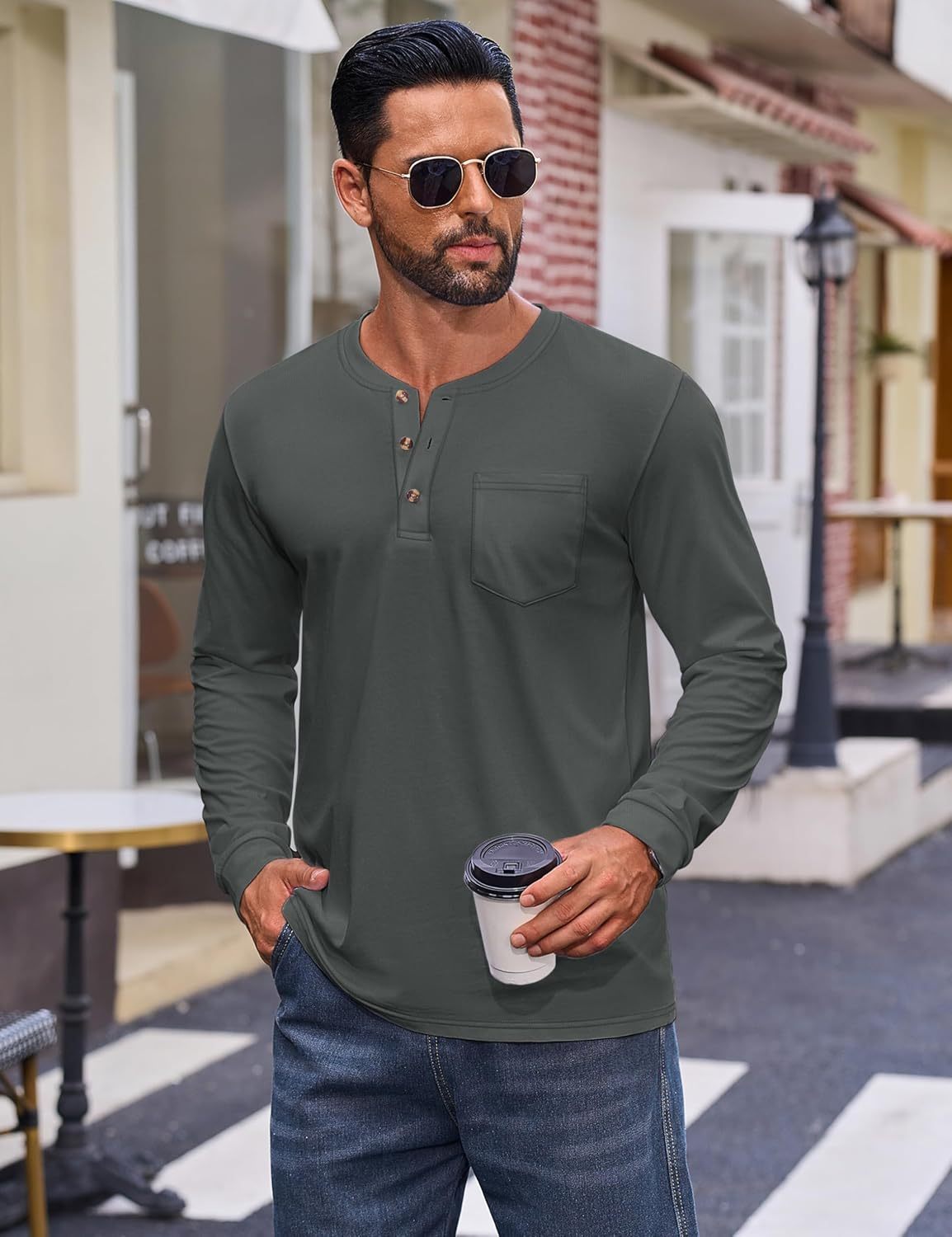 💫Clearance Sale-🔥12 PAIRS-$32.86⚡Men's Fashion Vintage Distressed Pocket Long Sleeve Henley Shirt
