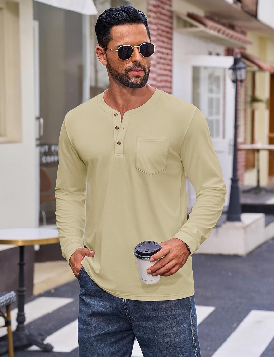 💫Clearance Sale-🔥12 PAIRS-$32.86⚡Men's Fashion Vintage Distressed Pocket Long Sleeve Henley Shirt