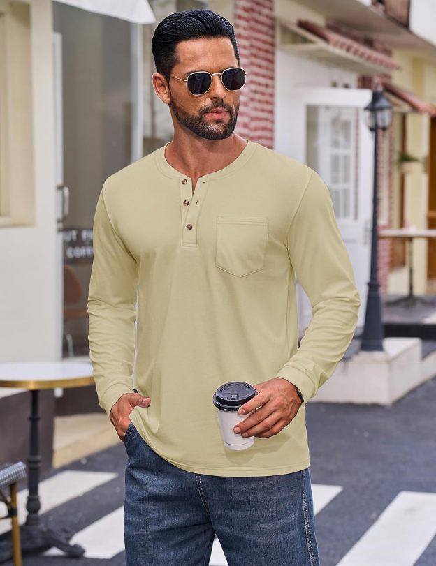💫Clearance Sale-🔥12 PAIRS-$32.86⚡Men's Fashion Vintage Distressed Pocket Long Sleeve Henley Shirt