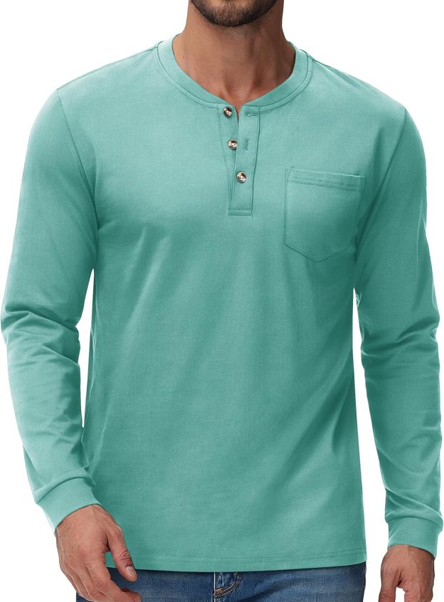 💫Clearance Sale-🔥12 PAIRS-$32.86⚡Men's Fashion Vintage Distressed Pocket Long Sleeve Henley Shirt