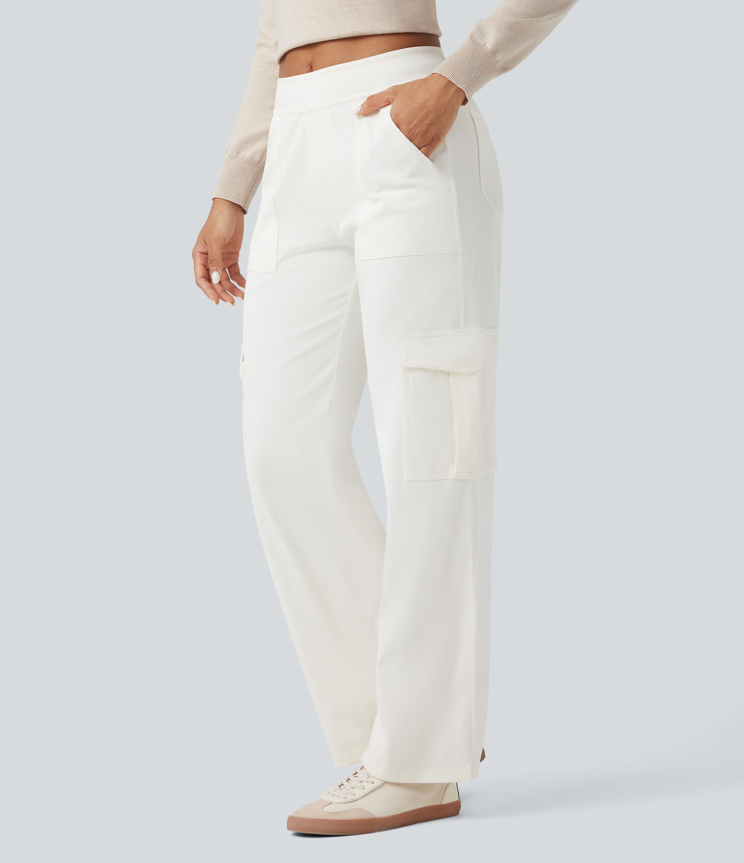 Mid Rise Pockets Straight Leg Casual Cargo Jeans