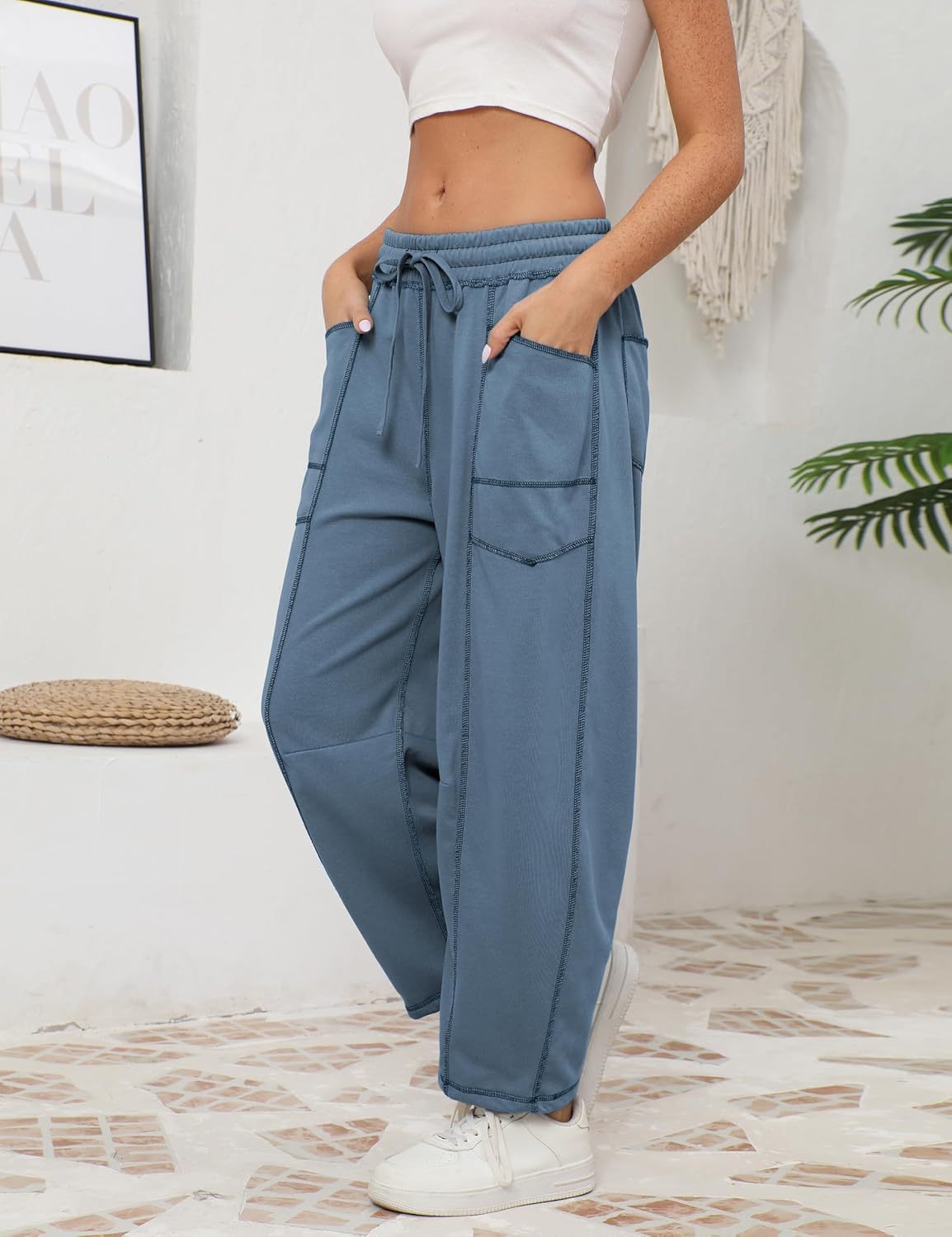 ⚡ Limited Stock – Grab Yours Now! 👇Women's Barrel Sweatpants - Baggy Wide Leg with Pockets & Drawstring