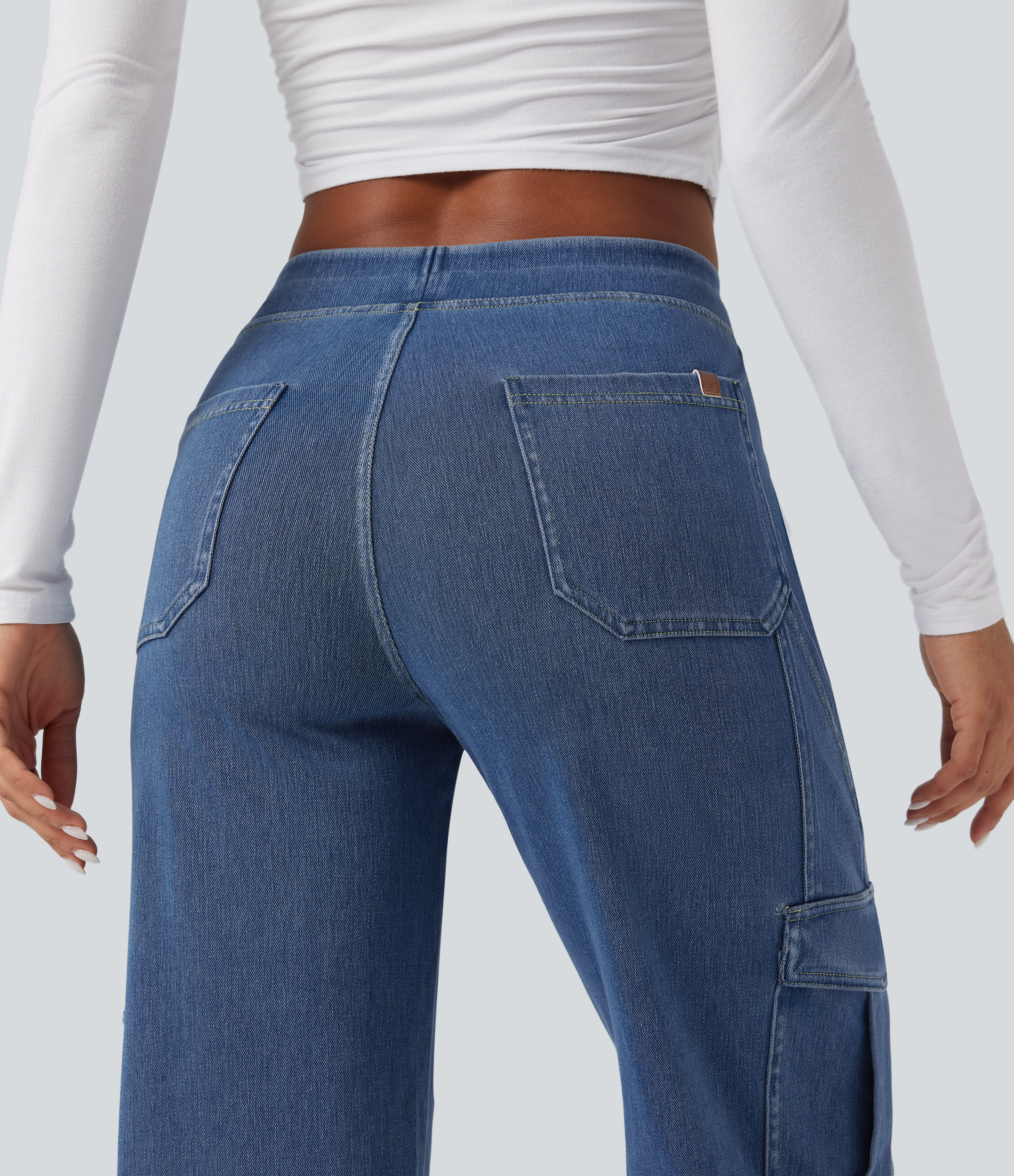 Mid Rise Pockets Straight Leg Casual Cargo Jeans