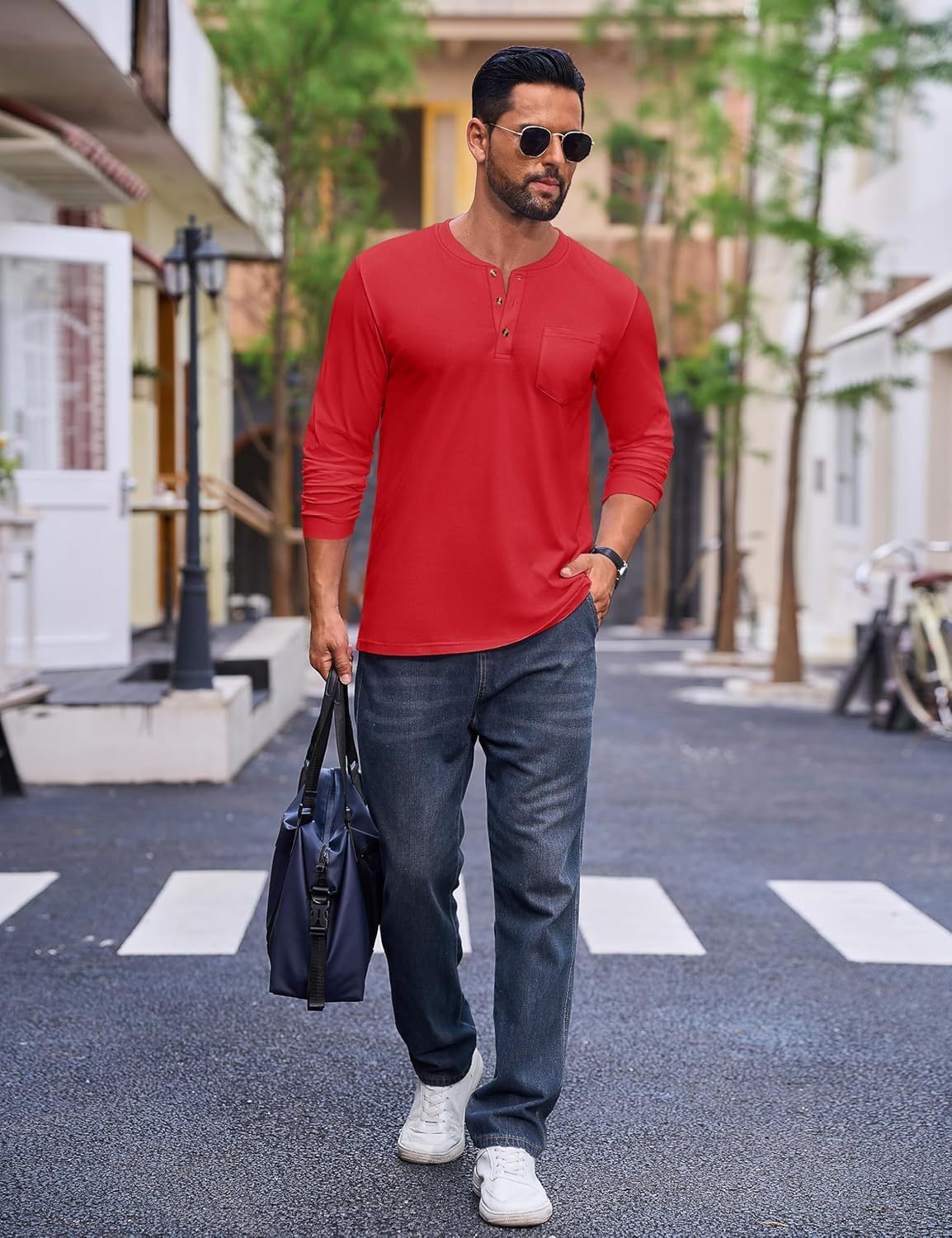 💫Clearance Sale-🔥12 PAIRS-$32.86⚡Men's Fashion Vintage Distressed Pocket Long Sleeve Henley Shirt