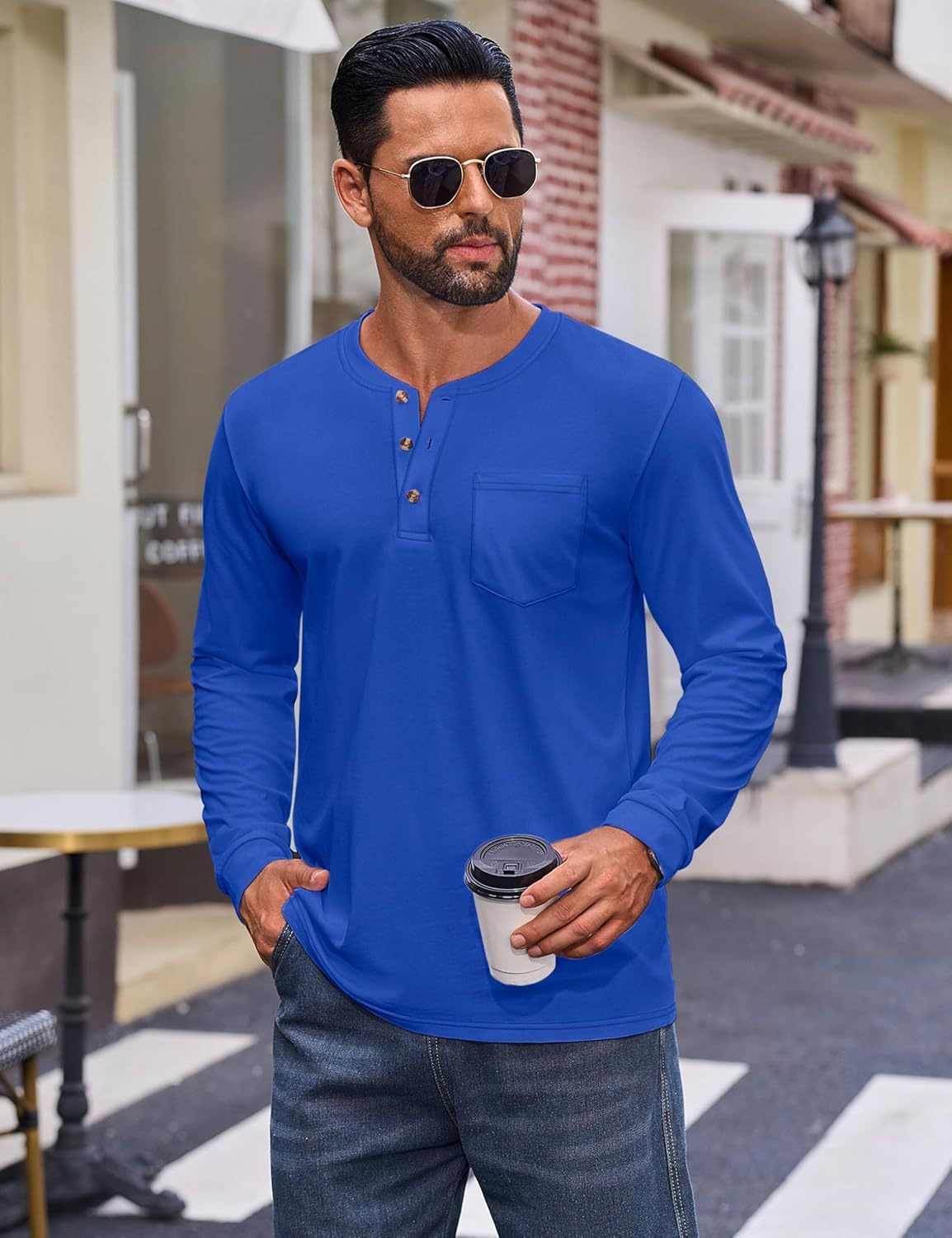 💫Clearance Sale-🔥12 PAIRS-$32.86⚡Men's Fashion Vintage Distressed Pocket Long Sleeve Henley Shirt