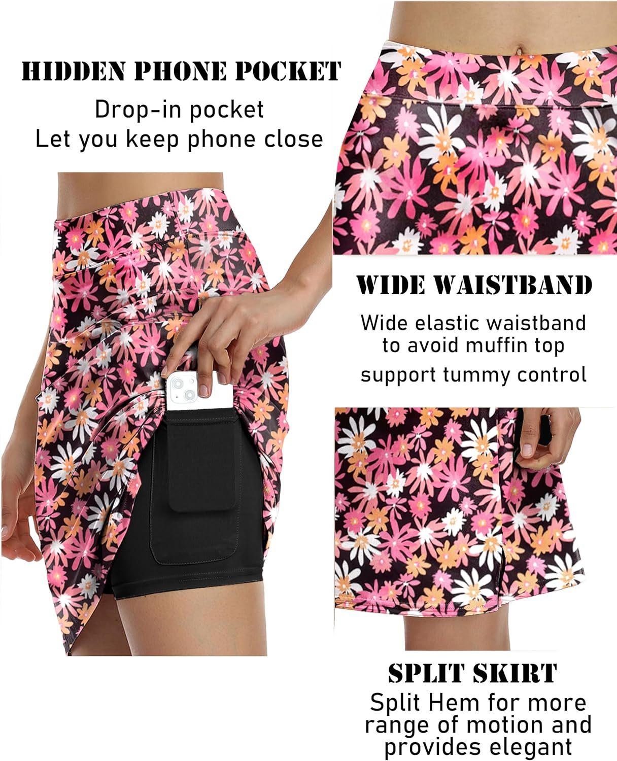 Women’s 20"-Inch Knee-Length Athletic Skirt with Pockets