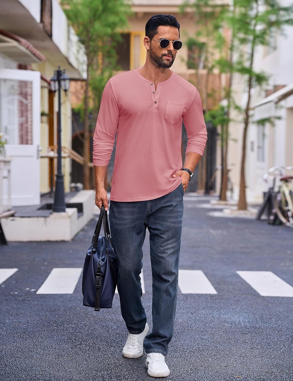 💫Clearance Sale-🔥12 PAIRS-$32.86⚡Men's Fashion Vintage Distressed Pocket Long Sleeve Henley Shirt