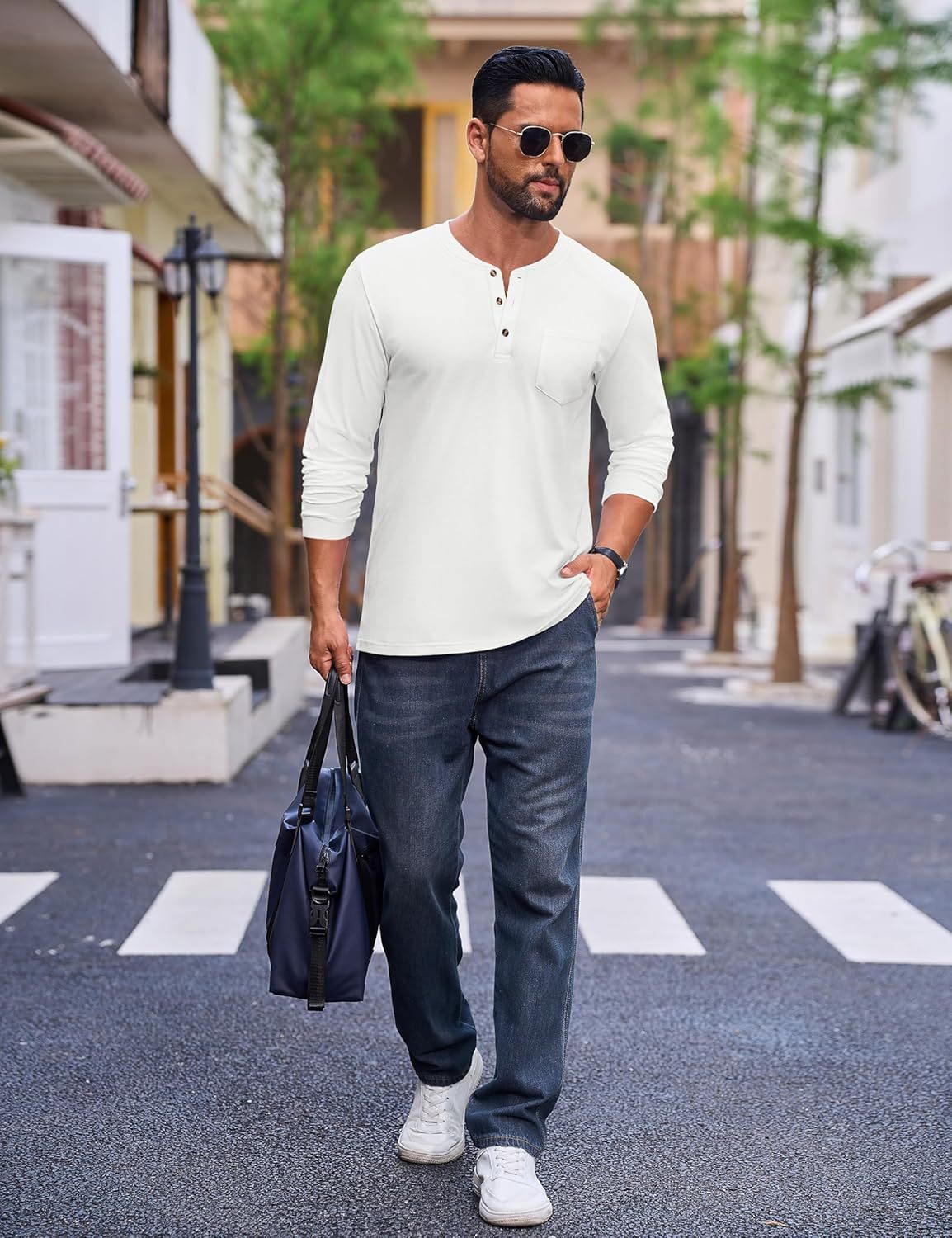 💫Clearance Sale-🔥12 PAIRS-$32.86⚡Men's Fashion Vintage Distressed Pocket Long Sleeve Henley Shirt
