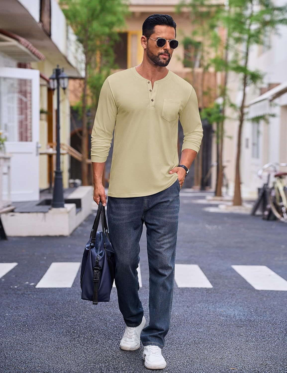 💫Clearance Sale-🔥12 PAIRS-$32.86⚡Men's Fashion Vintage Distressed Pocket Long Sleeve Henley Shirt