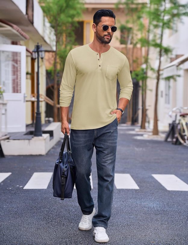 💫Clearance Sale-🔥12 PAIRS-$32.86⚡Men's Fashion Vintage Distressed Pocket Long Sleeve Henley Shirt