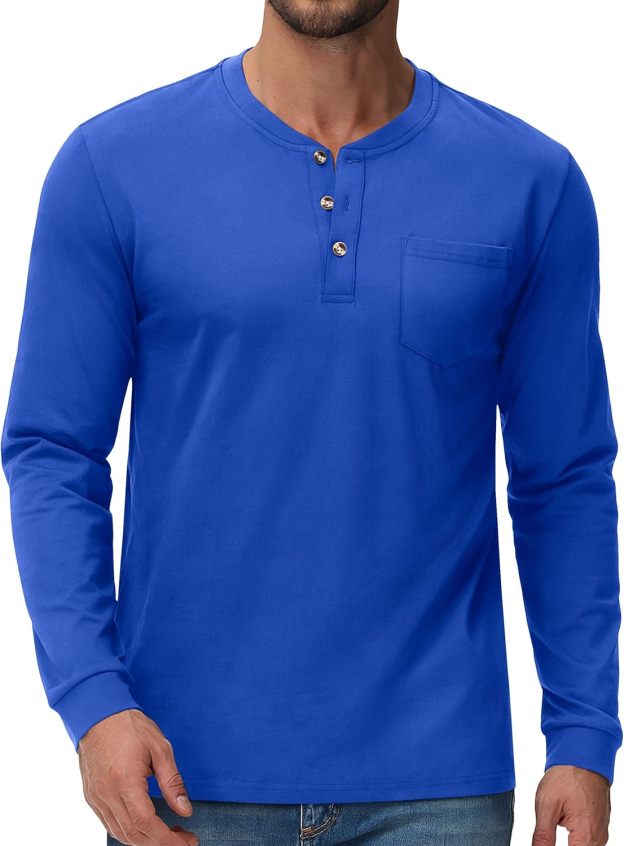 💫Clearance Sale-🔥12 PAIRS-$32.86⚡Men's Fashion Vintage Distressed Pocket Long Sleeve Henley Shirt
