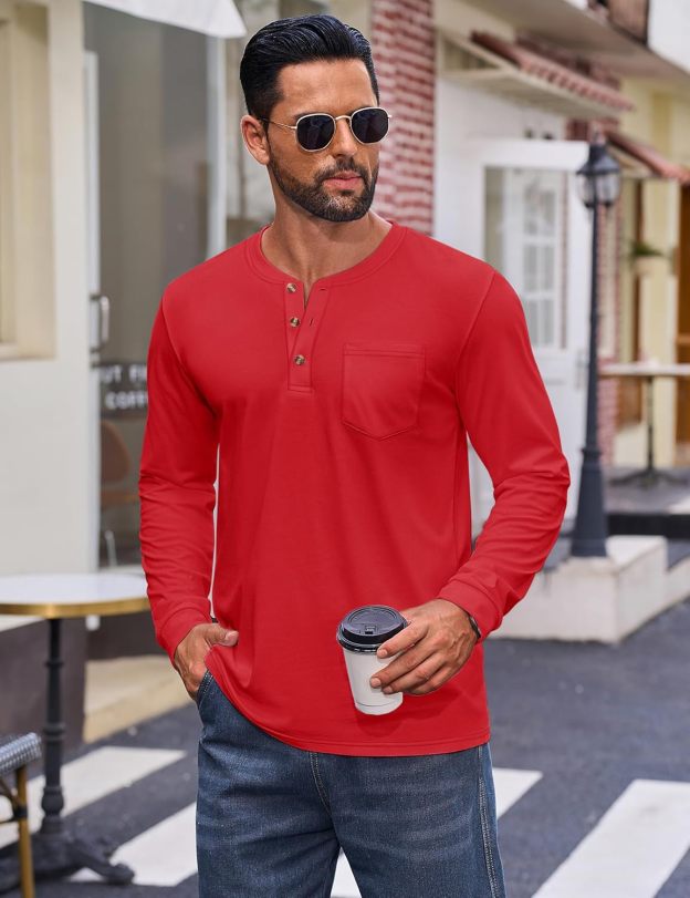 💫Clearance Sale-🔥12 PAIRS-$32.86⚡Men's Fashion Vintage Distressed Pocket Long Sleeve Henley Shirt