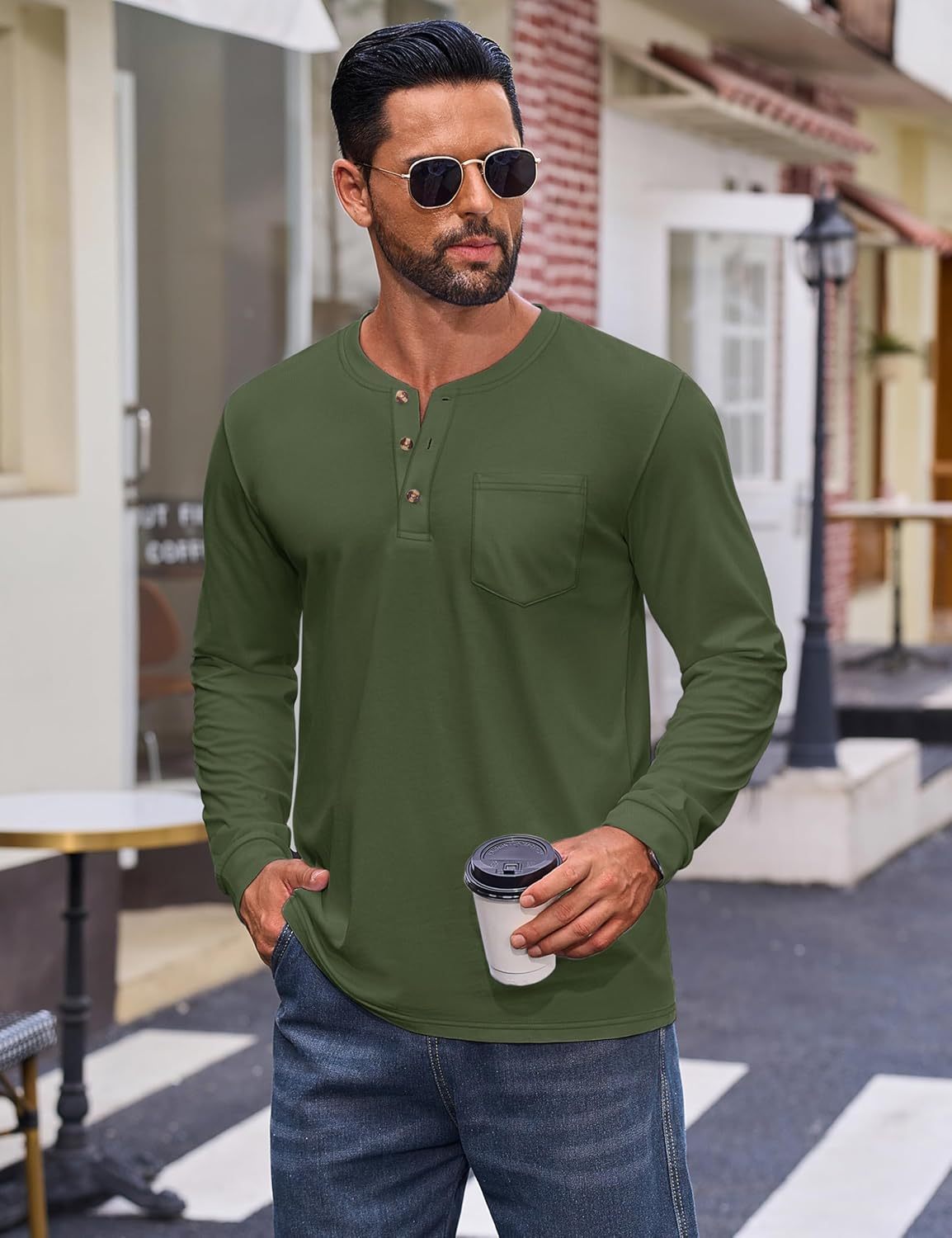 💫Clearance Sale-🔥12 PAIRS-$32.86⚡Men's Fashion Vintage Distressed Pocket Long Sleeve Henley Shirt