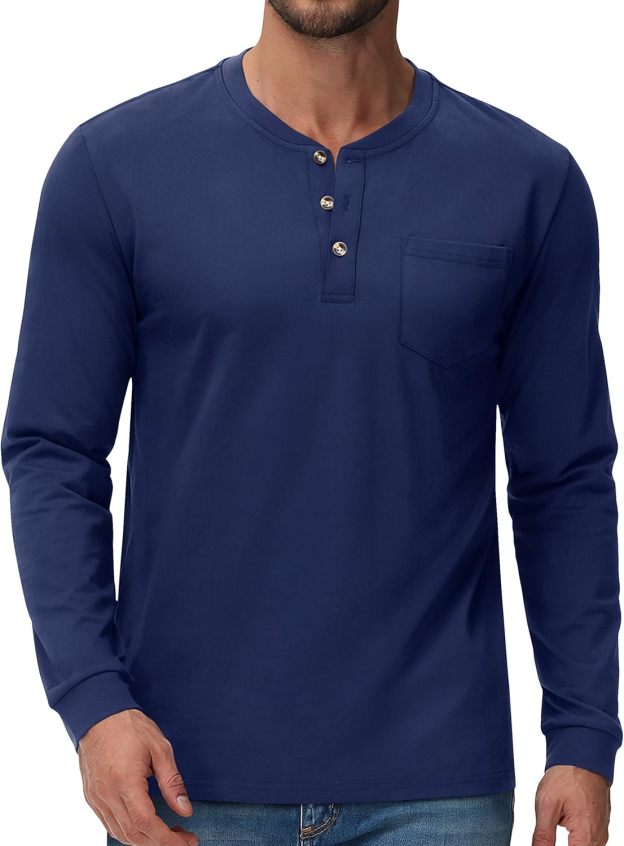 💫Clearance Sale-🔥12 PAIRS-$32.86⚡Men's Fashion Vintage Distressed Pocket Long Sleeve Henley Shirt