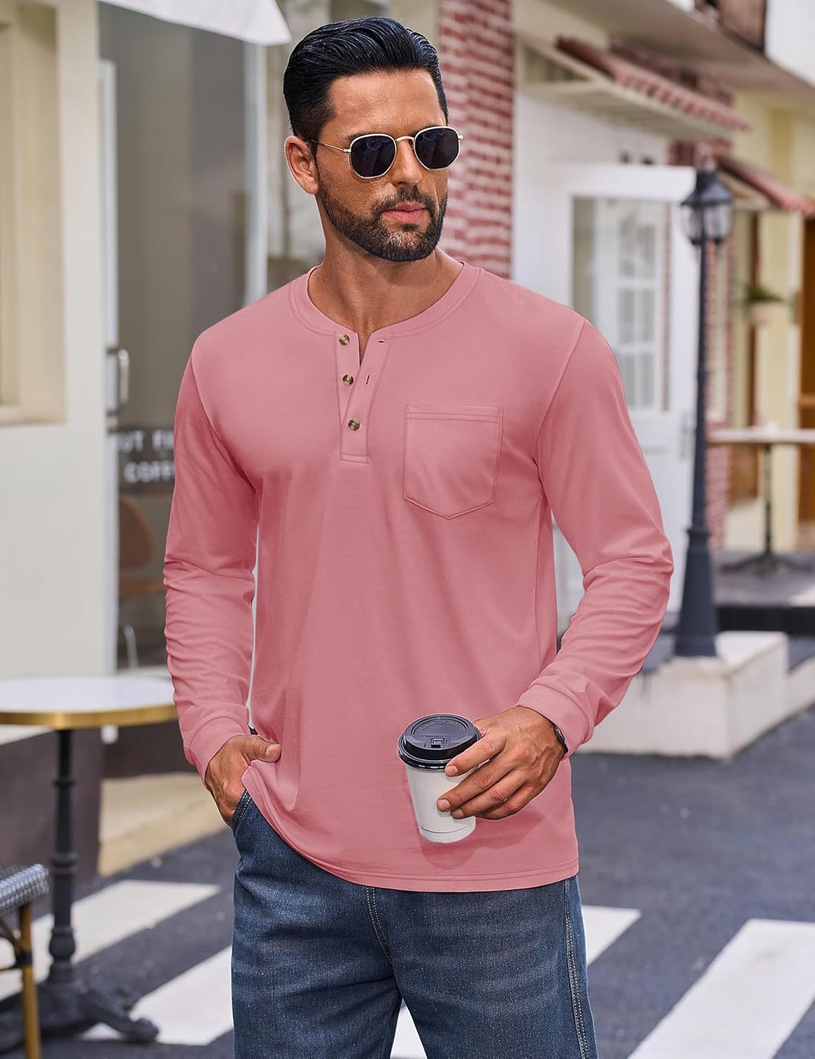 💫Clearance Sale-🔥12 PAIRS-$32.86⚡Men's Fashion Vintage Distressed Pocket Long Sleeve Henley Shirt