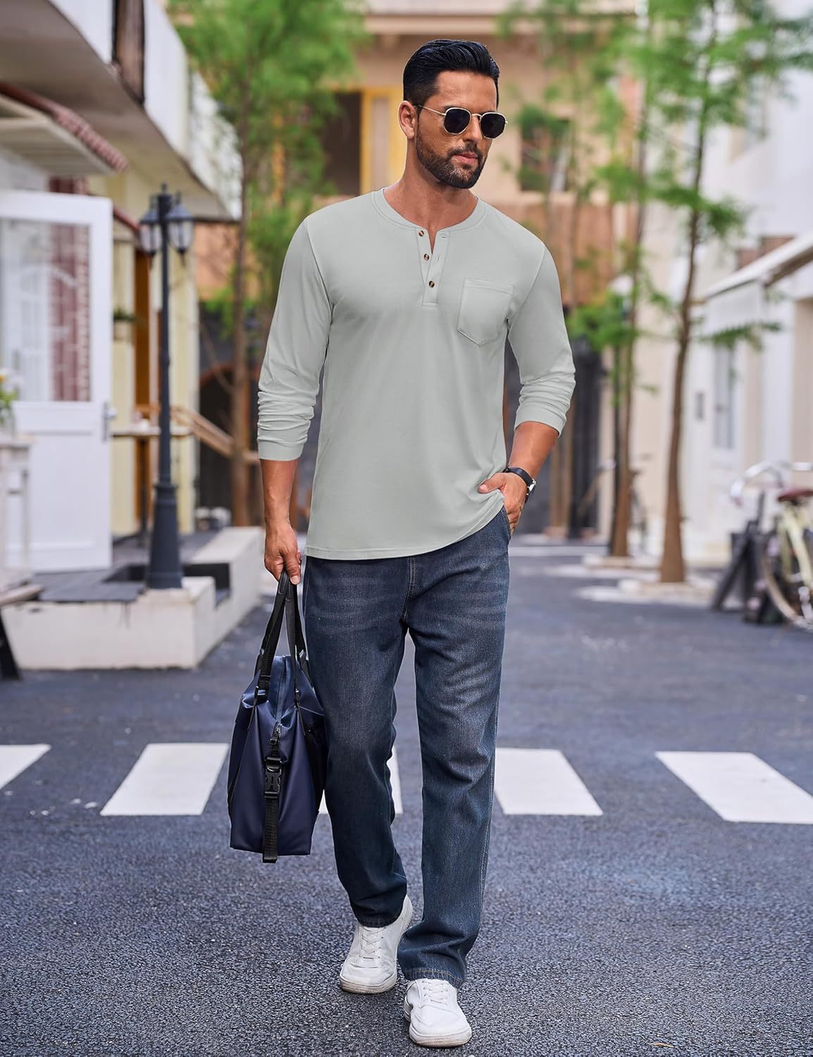 💫Clearance Sale-🔥12 PAIRS-$32.86⚡Men's Fashion Vintage Distressed Pocket Long Sleeve Henley Shirt