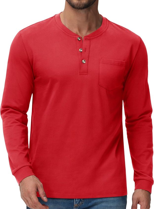 💫Clearance Sale-🔥12 PAIRS-$32.86⚡Men's Fashion Vintage Distressed Pocket Long Sleeve Henley Shirt
